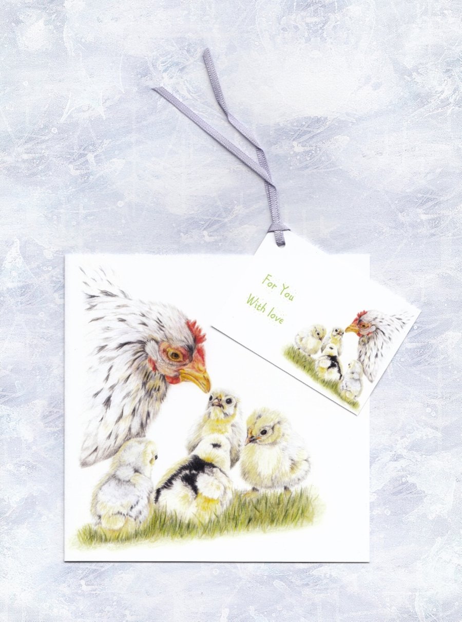 Mother Hen and Chicks Card with free Gift Tag