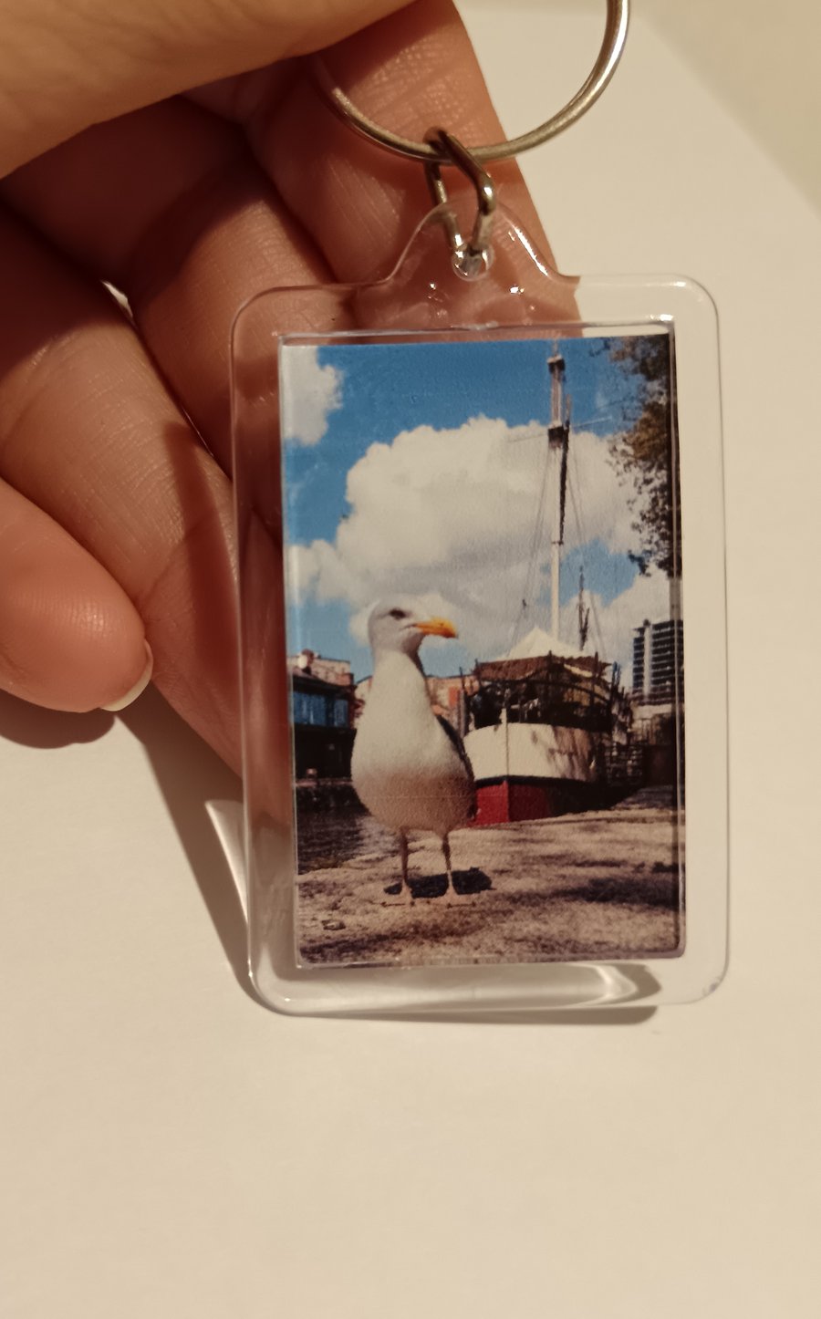 Seagull bird themed rectangular keyring 