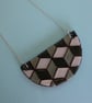 Bib necklace with geometric pattern grey green ceramic, Statement necklace - Image 3