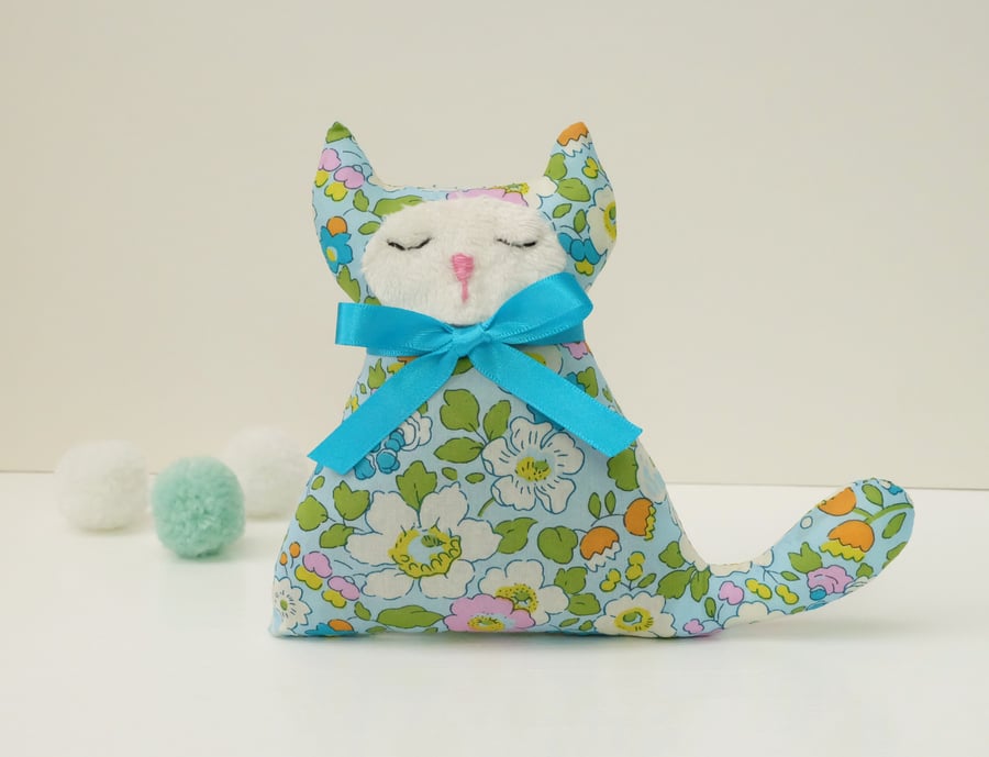 Cat Lavender Sachet in Liberty Betsy Turquoise Fabric