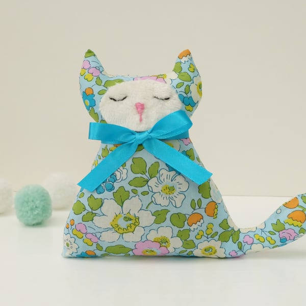 Cat Lavender Sachet in Liberty Betsy Turquoise Fabric