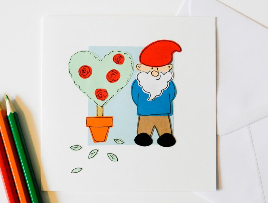  Gnome Hadmade Greeting Card -Birthday card - Valentine Blank Card 