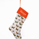 Adorable Dachshund Print Christmas Stocking with Free personalisation