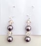Vintage Dark Grey Pearl Drop Earrings, Vintage Czech Crystal Glass Beads - Image 2