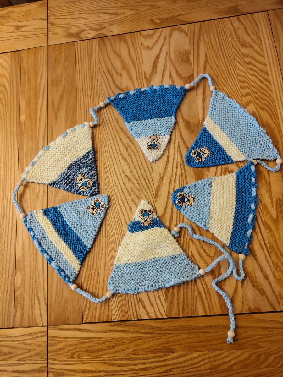 Hand knitted baby boy banner