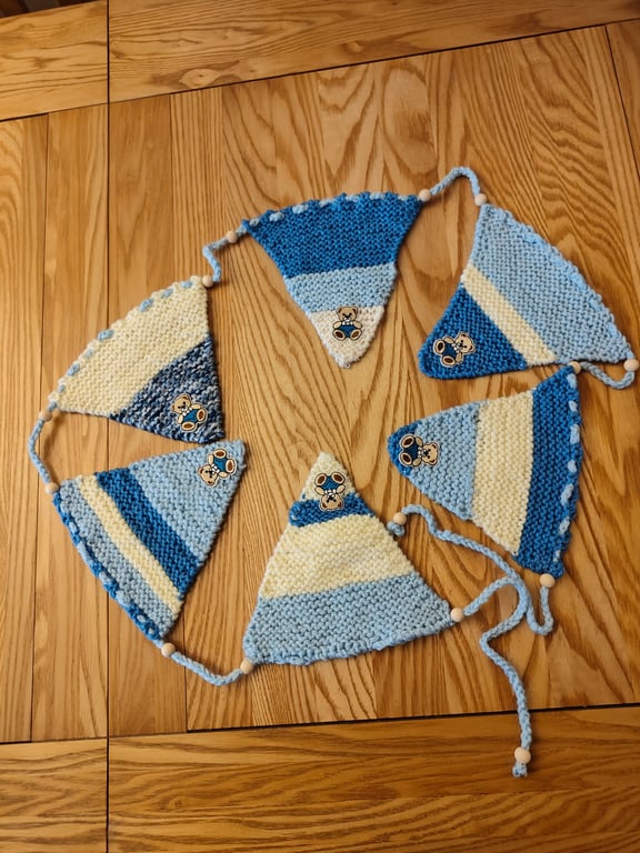 Hand knitted baby boy banner