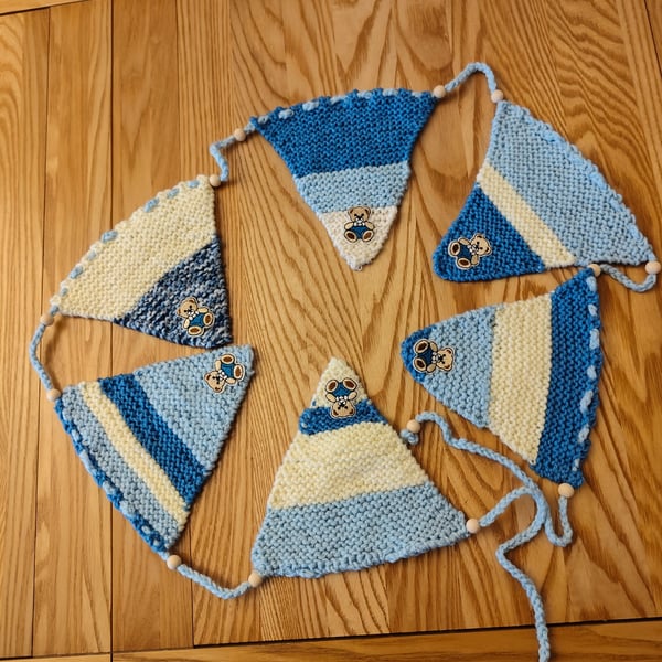 Hand knitted baby boy banner