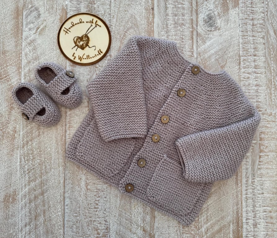 25% OFF Sample Sale Handknitted Joyous Baby Cardigan & Keelan Booties 3-6 months
