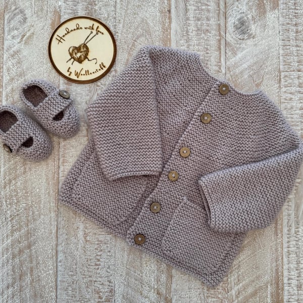 25% OFF Sample Sale Handknitted Joyous Baby Cardigan & Keelan Booties 3-6 months