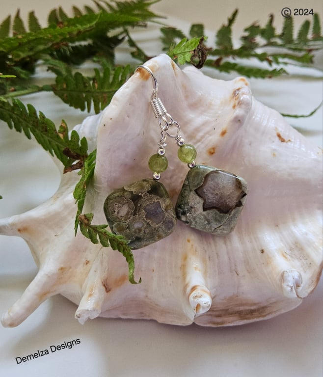 Peridot  & Jasper Sterling Silver Earrings