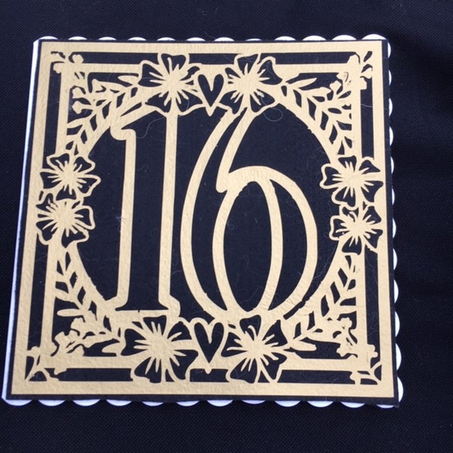 16th birthday card - Stunning Black and Gold 