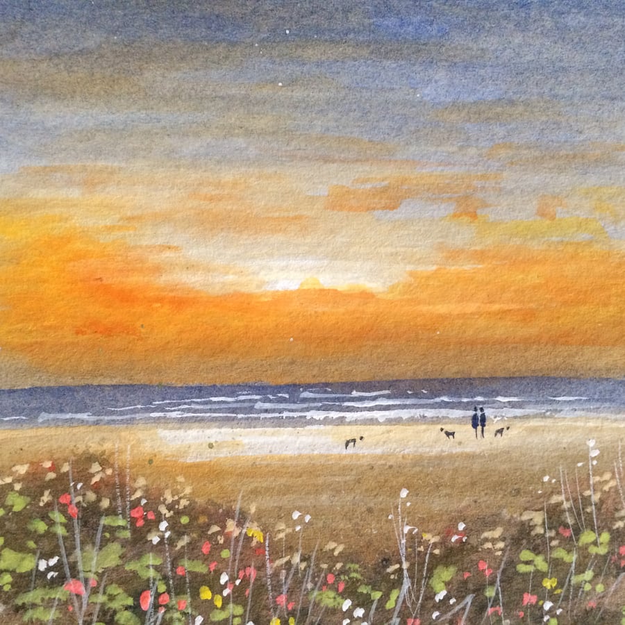 Original Watercolour " Beach scene" by Stephen Allen