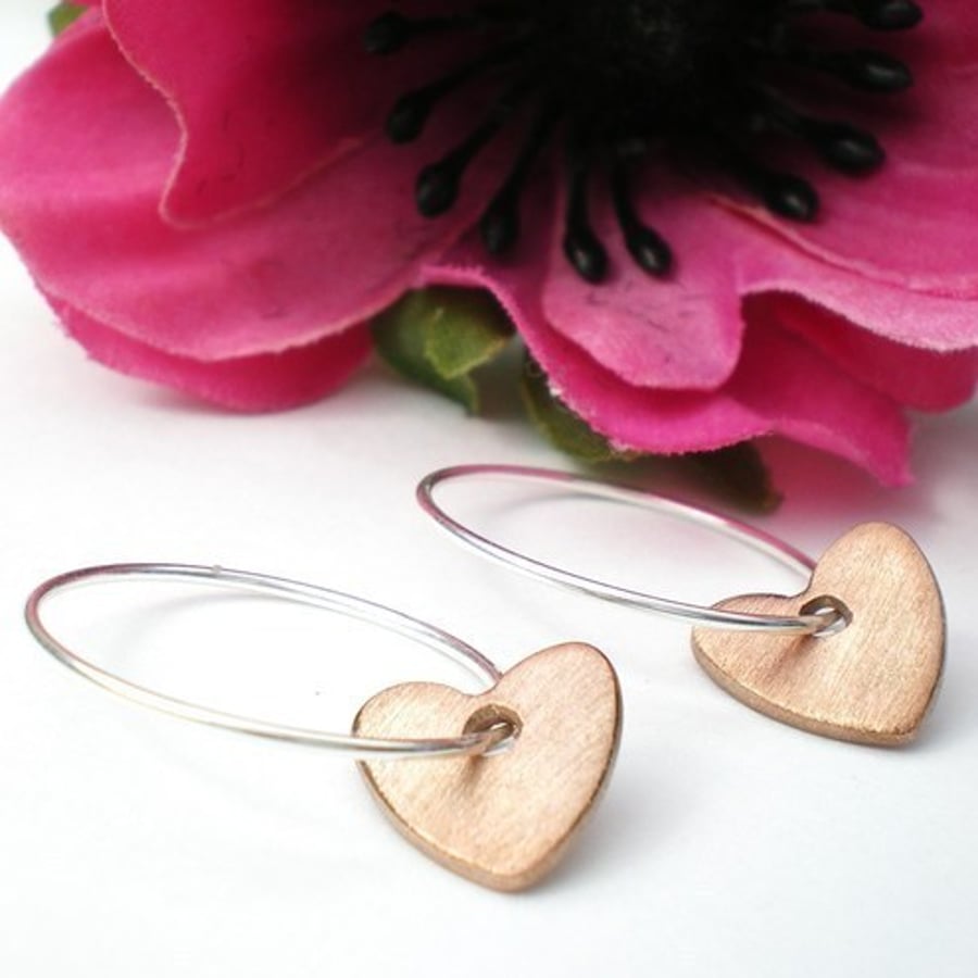 Tiny Copper Hearts Hoop Earrings