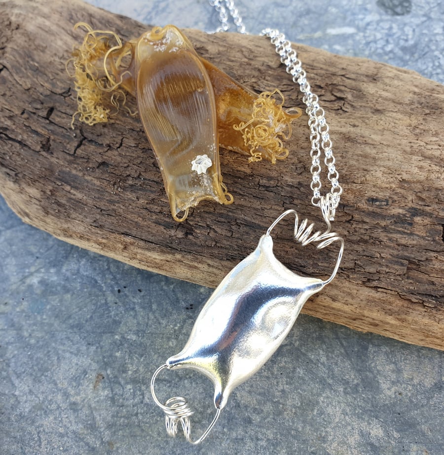 RESERVED - Silver Mermaid's Purse, beach find, egg case pendant
