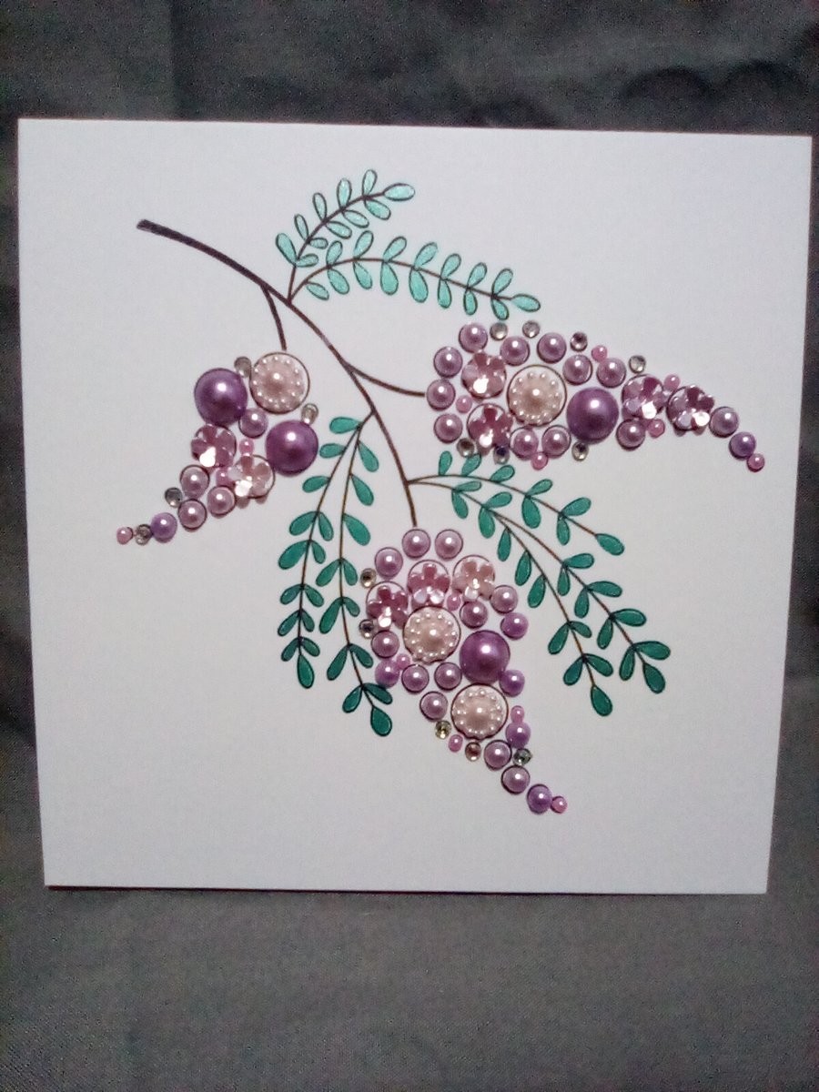 Unique floral watercolour and embellished handmade open blank card