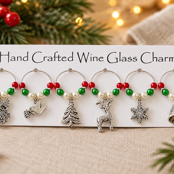 Traditional Christmas Wine Glass Charms – Set of 6