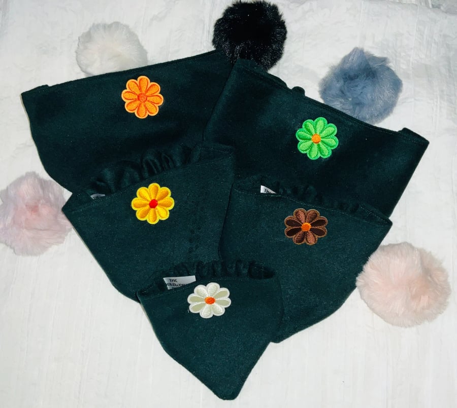 Dark Emerald Green Wool Scrunchie Dog Bandana