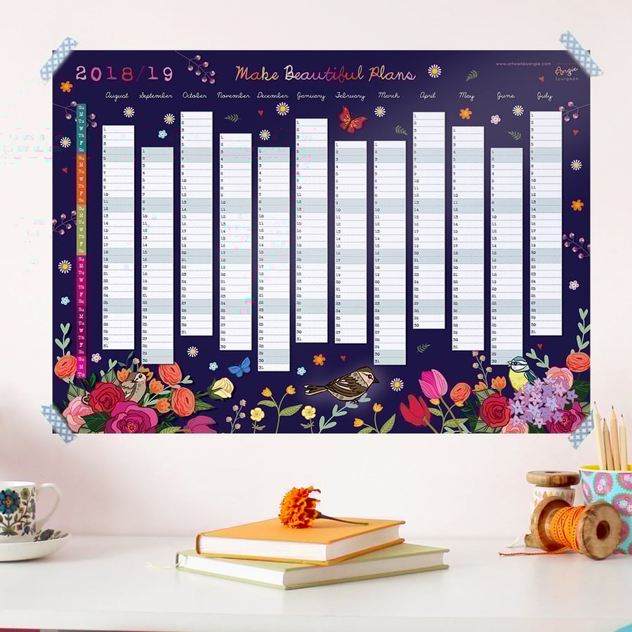 2018 to 2019 Wall Planner - Make Beautiful Plans (Aug 2018 to Sep 2019)