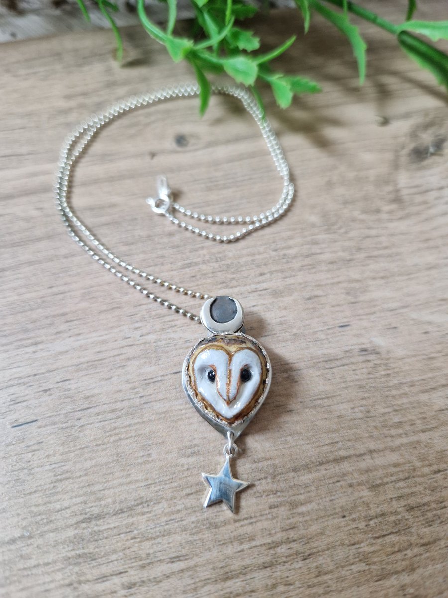 Moon Owl Silver Pendant