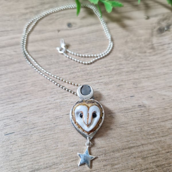 Moon Owl Silver Pendant