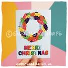Blue Rainbow Holly Wreath Christmas Greetings Card