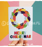 Blue Rainbow Holly Wreath Christmas Greetings Card