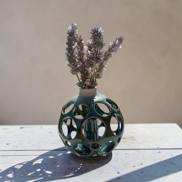 Green & white bud vase.