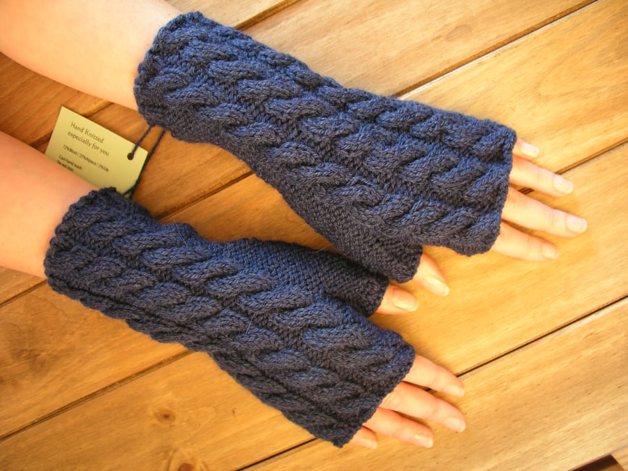 Hand knitted fingerless gloves