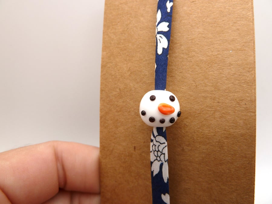 glass snowman, liberty print adjustable bracelet