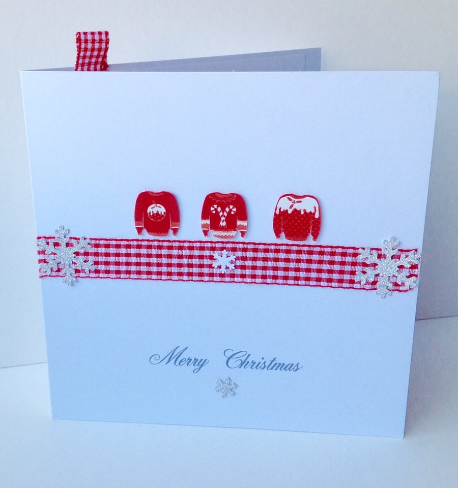 Handmade Christmas Cards,Pack of Five,'Cozy Jumpers'Handmade,Personalised