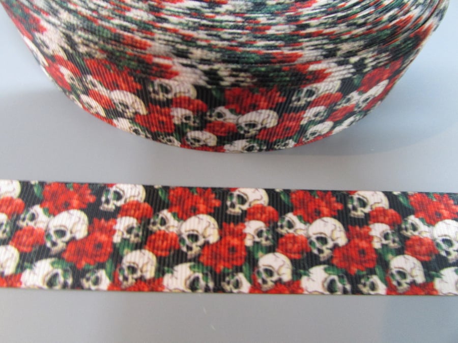 Skull Grosgrain Ribbon x 1 metre
