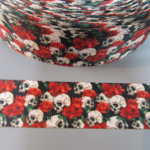 Skull Grosgrain Ribbon x 1 metre