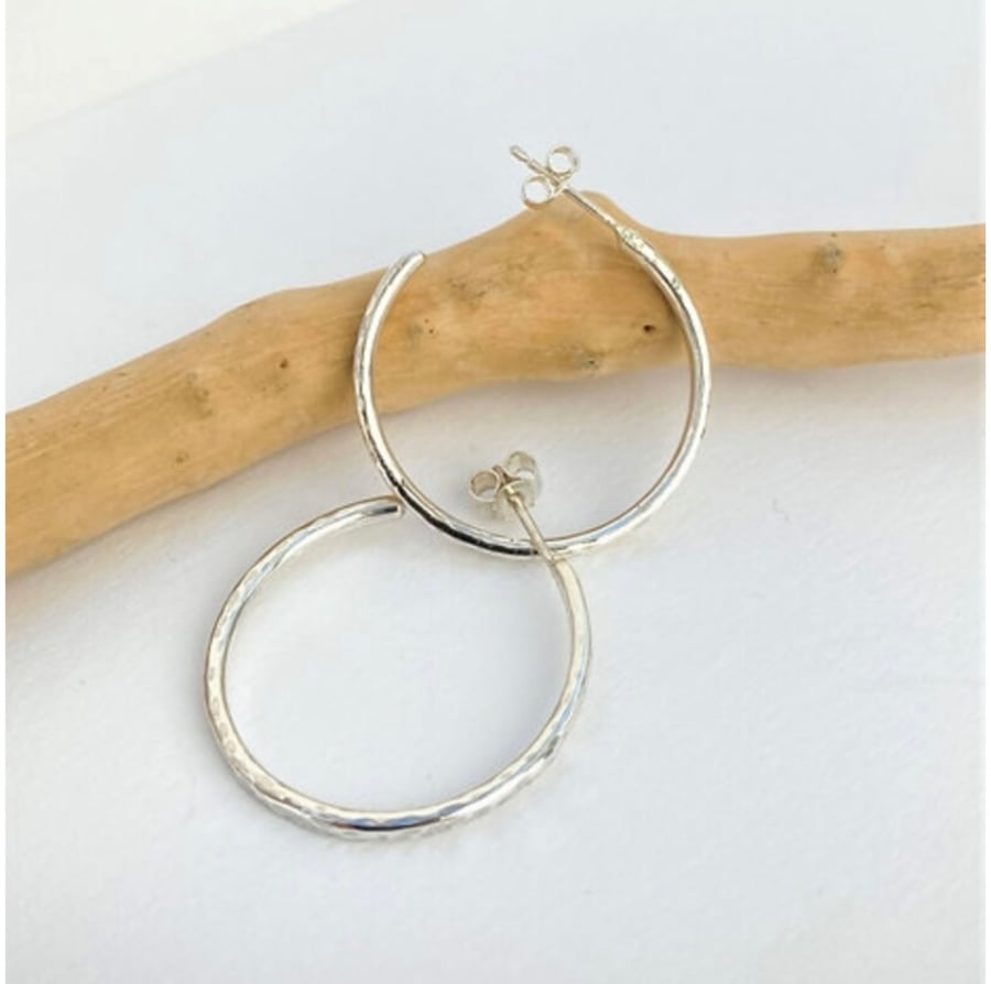 Silver Textured Hoop Earrings
