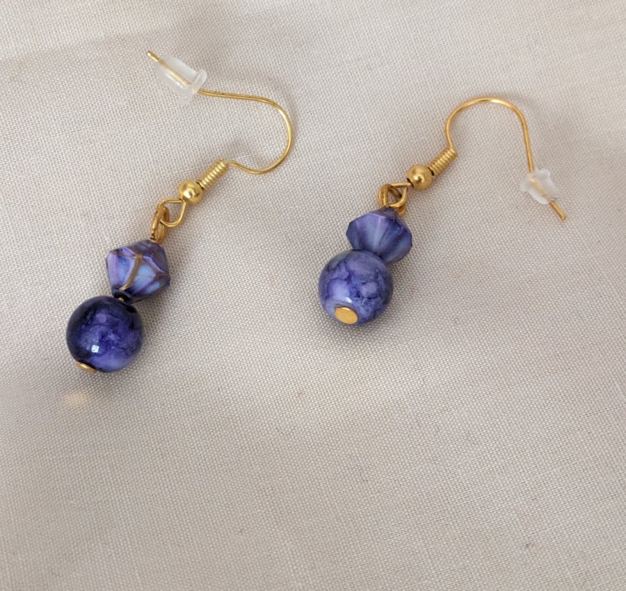 Marbled glass bead earrings