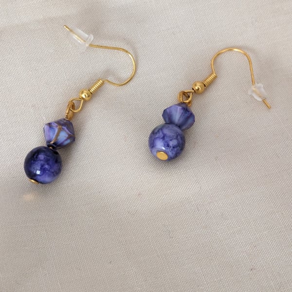 Marbled glass bead earrings