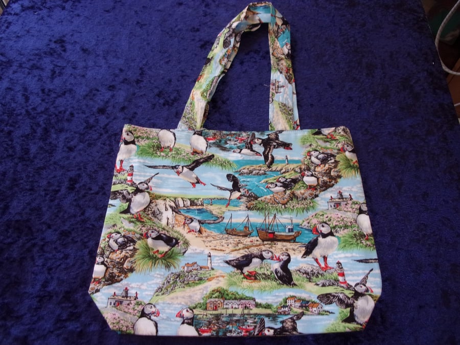 Fabric Bag with Puffins