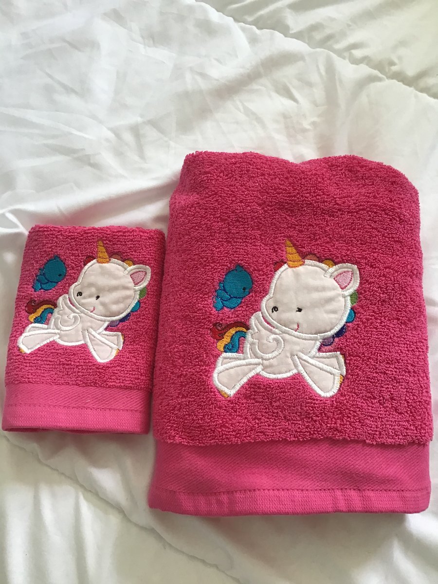 Towel and flannel set pink with unicorn 