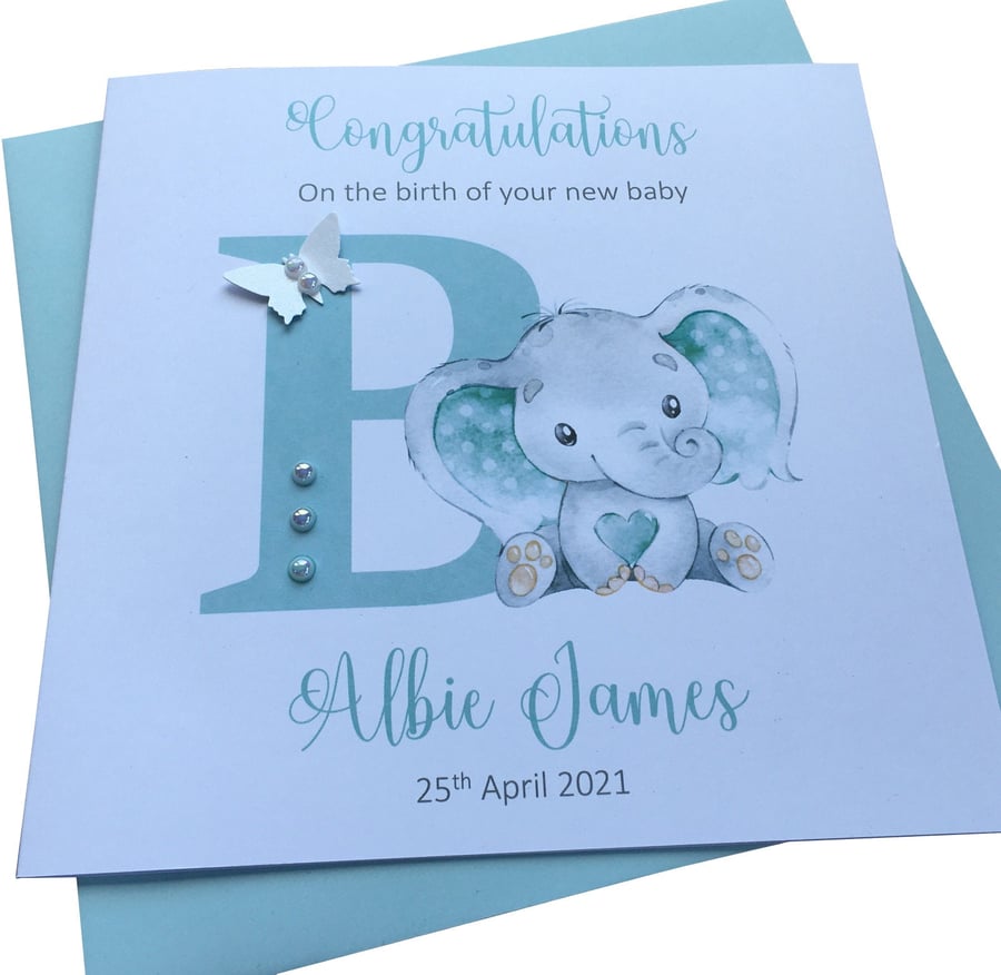 Handmade Personalised New Baby Boy Card