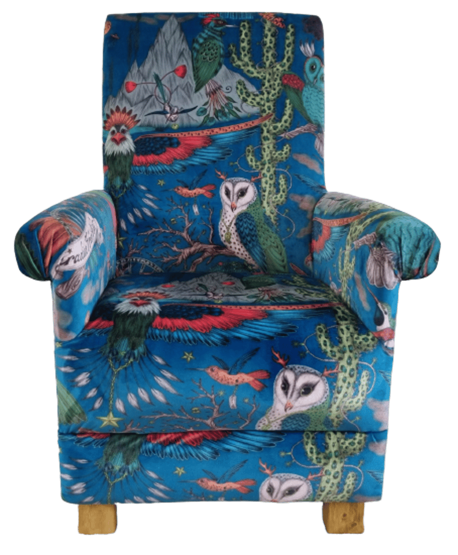 Emma Shipley Frontier Paradise Teal Velvet Fabric Adult Armchair Chair Eagles 