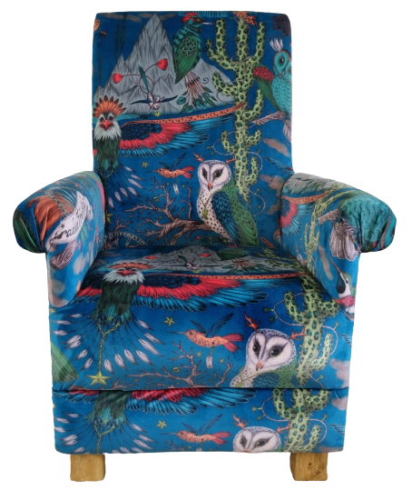 Emma Shipley Frontier Paradise Teal Velvet Fabric Adult Armchair Chair Eagles 