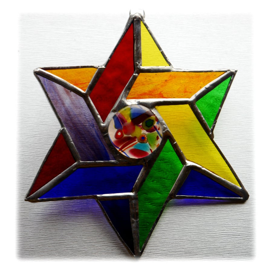 Star of David Suncatcher Stained Glass Rainbow