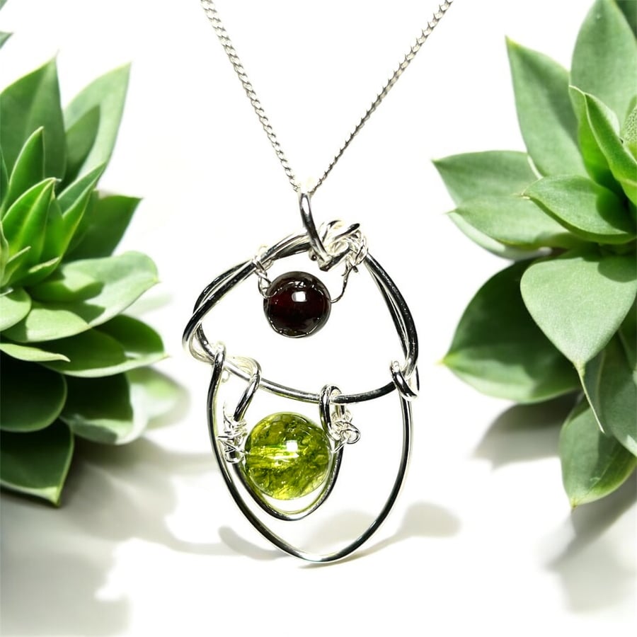 Peridot and Garnet sterling silver pendant