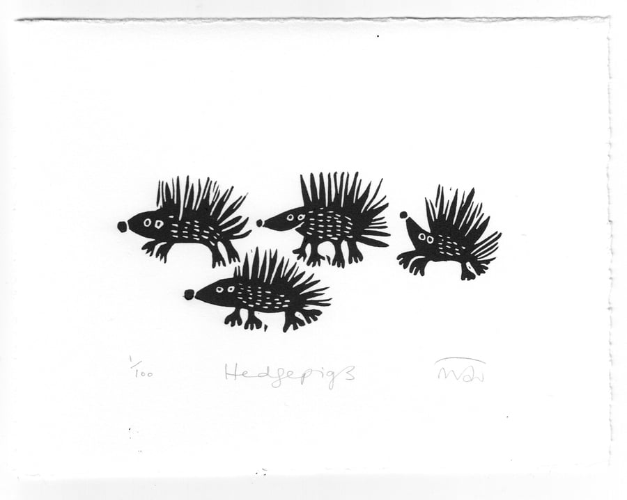 Hedgepigs  -  Hedgehog lino cut print