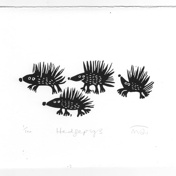 Hedgepigs  -  Hedgehog lino cut print