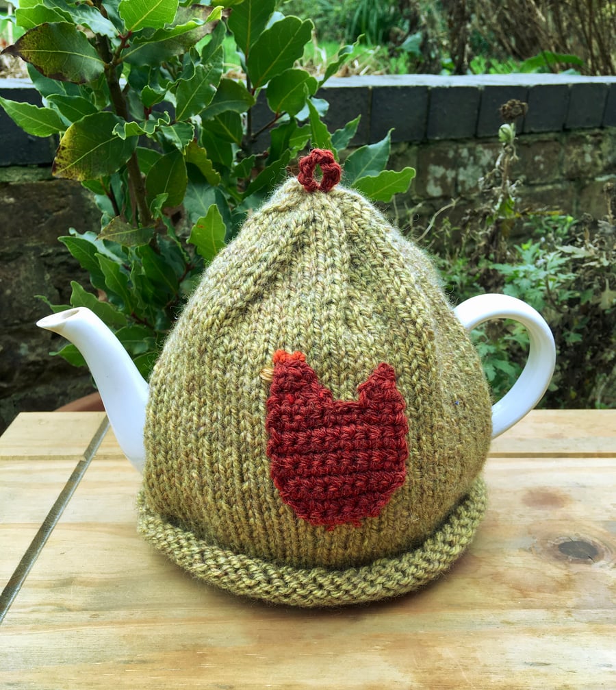 Rustic Tea Cosy, Folk Art Recycled Yarn Tea Cozy Folksy