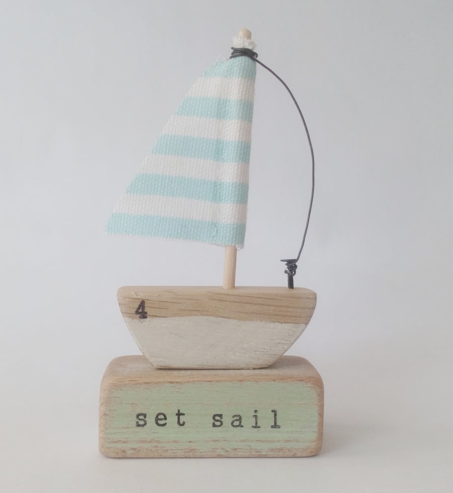 SALE - Handmade little wooden sail boat