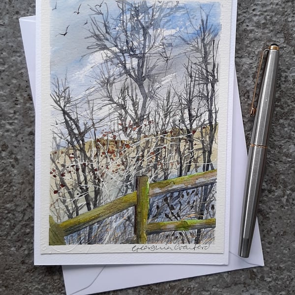 Hedgerow. Blank Card. Handpainted Watercolour