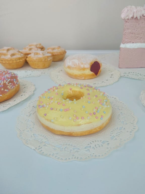 Fake Lemon Iced Ring Doughnut with Sprinkles Home Decor, Party Prop, Bakery Shop