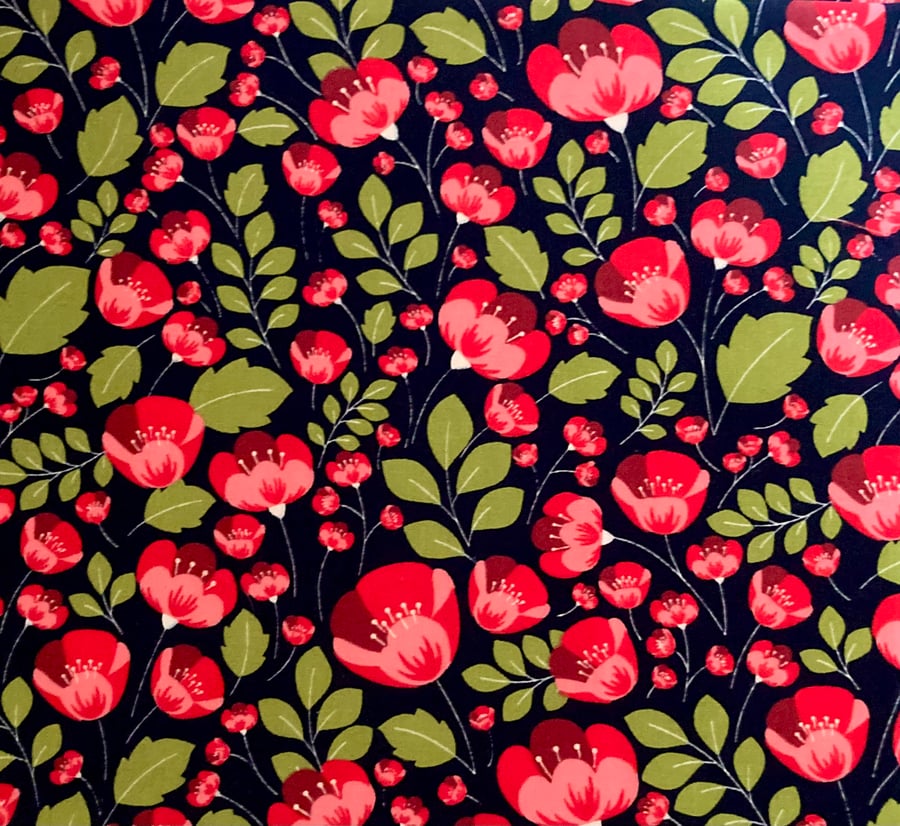 Navy and Red Floral Fat Quarter 