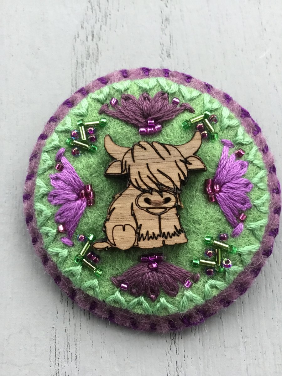 Hand Embroidered Highland Brooch